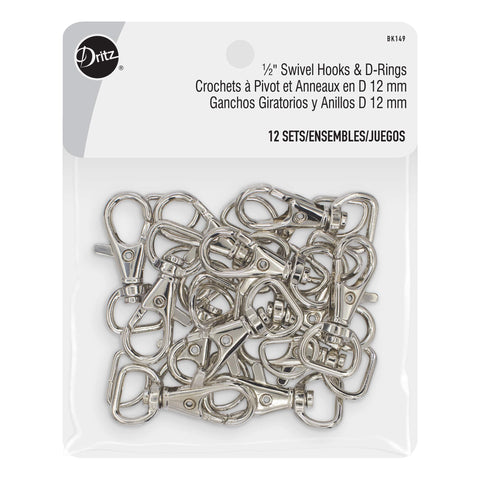 Dritz Swivel Hooks & D Rings 1/2in Nickel Bag & Tote Accessories, 1/2", 12ct Swivel Hooks & D-Rings