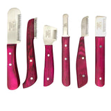 Massive Bee Store Dog Grooming Coat Stripping Knife Stripper Trimmer Tool Wooded Handle tripping Knives Set of 6 in Stainless Steel non slip tool for grooming dogs (Pink) Pink