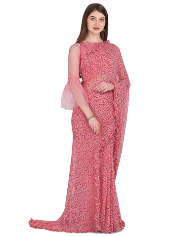 Womanista Women's Floral Printed Poly Georgette Saree (TI2693_Pink)