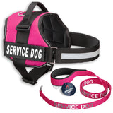 Service Dog Vest with Hook and Loop Straps & Matching Service Dog Leash Set - Harnesses from XXS to XXL - Service Dog Harness Features Reflective Patch and Comfortable Mesh Design (Pink, Large) Large, Fits Girth 27-33.5" Hot Pink