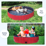 Decorlife 55" x 12" Foldable Hard Plastic Pool for Dogs, Multi-Use Pet Tub for Bathing, Swimming, Wading - Sturdy PVC Material, Red