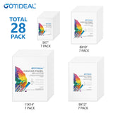 GOTIDEAL Canvas Boards for Painting Multi Pack, Primed 5x7", 8x10", 9x12", 11x14" Set of 28, White Blank Canvas Panel- 100% Cotton Artist Canvases Pack for Painting, Acrylic Paint, Oil, Watercolor