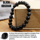 Crystal Vibe 8mm Black Obsidian Bracelet - Elastic Adjustable Crystal Bracelet for Spiritual Healing, Positive Energy – Black Bead Bracelet for men women