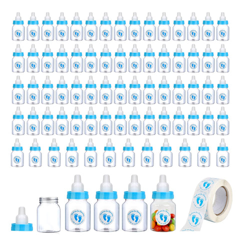 72 Pieces of Mini Baby Shower Milk Bottles Favors for Baby Shower White - Plastic Cheap Mini Baby Bottles for Baby Shower Party Favors - Baby Boy Shower Party Games Decorations (Blue) Blue