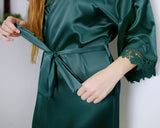 AW BRIDAL Women's Silk Robe Satin Robe with Lace Trim∣Bridal Party Robe Bridesmaids Robes Bride Robe for Wedding Day, S-XL Hunter Green Small