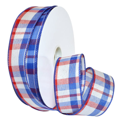 Morex Ribbon 7380 Color Chic Plaid Ribbon, 1.5" x 50 Yd, Red/White/Blue
