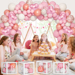 Amandir 143pcs Baby Boxes Pink Baby Shower Decorations for Girl, Rose Gold Pink Balloons Garland Kit Baby Boxes with Letters (A-Z+Baby+Girl) for Baby Shower Girl Birthday Gender Reveal Party Supplies