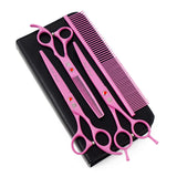 Purple Dragon 7.0 inch Pink 3PCS Pet Grooming Scissors Cat Dog Hair Cutting & Thinning Shears Set for Women Female Pet Groomer