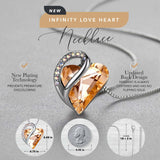 Leafael Women’s Silver Plated Infinity Love Heart Pendant Necklace with Birthstone Crystals, Jewelry Gifts for Her, 18 + 2 inch Chain, Anniversary Birthday Mother's Necklaces for Wife Mom Girlfriend 16-Energy-Calcite Orange