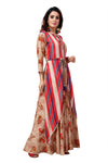 madhuram textiles Women's A-Line Long Kurti and 3/4th Sleeve Fully Stitched Plain Printed Long Dress for Girls Design Rayon Ladies Kurti and Ankle Length with Tops for Girls Stylish Long