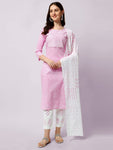 SOURBH Women's Stylish Straight Fit Cotton Leheriya Printed Kurta Set with Trouser Pant and Dupatta 3XL Light Pink, White