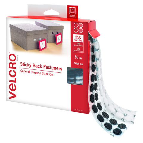VELCRO Brand Dots with Adhesive | 250 Sets White and Black Assorted | Preschool Classroom Must Haves | Sticky Back Circles Perfect for Teachers | 1/2 Inch Round Tape (VEL-40031-USA)