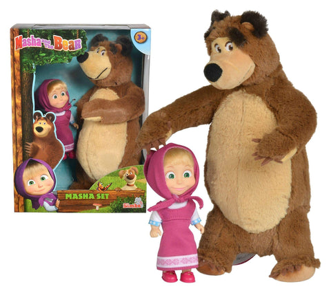 Masha and the Bear Jada Toys, Masha Plush Set with Bear and Doll Toys for Kids, Ages 3+, Nylon, 109301072, 9.8 inches