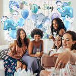 Baby Shower Party Decorations 121 Pieces Elephant Party Supplies Include Backdrop Banner Balloons Tablecloth and Cake Toppers for Baby Shower Gender Reveal Elephant Theme Birthday Party (Boy Style) Boy Style