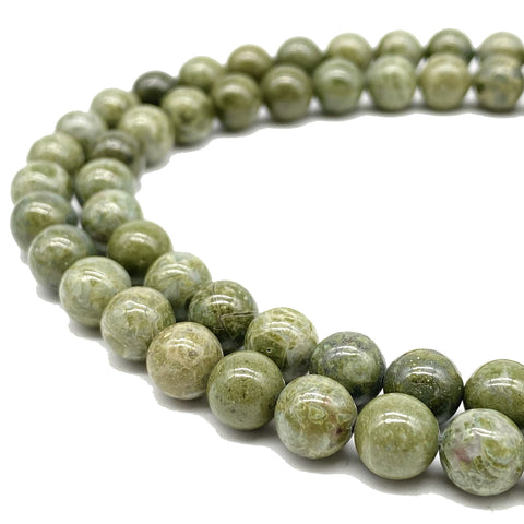 ABCGEMS African Light-Green Brecciated Jasper Beads (Gorgeous Veined Patterns in Beige) Healing Chakra Energy Crystal Stone Ideal for Bracelet Necklace Ring DIY Jewelry Making Craft Smooth Round 8mm Light-Green Brecciated Jasper (From Africa)