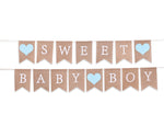 Sweet Baby Boy Burlap Banner - Sweet Baby Boy Shower Decorations, Rustic Baby Shower Decorations, Photo Decoration Props (Sweet Baby Boy Blue) Sweet Baby Boy Blue