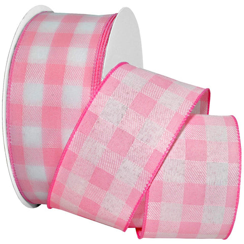 Morex Gingham Style Ribbon, Wired Taffeta, 2-1/2 inch by 50 Yards, Light Pink 2.5" x 50 yards