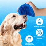 2 PCS Dog Bath Brush Dog Grooming Brush, Lilpep Pet Shampoo Bath Brush Soothing Massage Rubber Comb with Adjustable Ring Handle for Long Short Haired Dogs and Cats pack of 2 Blue+Yellow