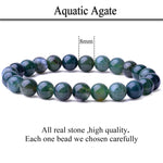 WRCXSTONE Natural 8mm Gorgeous Semi-Precious Gemstones Healing Crystal Stretch Beaded Bracelet Unisex Aquatic Agate