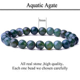 WRCXSTONE Natural 8mm Gorgeous Semi-Precious Gemstones Healing Crystal Stretch Beaded Bracelet Unisex Aquatic Agate