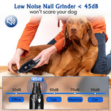 Petsaunter Dog & Cat Nail Grinder, Powerful 2-Speed and Touch-Switch, Low-Vibration and Low-Noise Paw Trimmer, LED Light and 3 Ports Claw Care for Large, Medium, Small Breed with Hard or Thick Nail