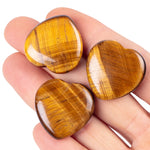 FORBY 3 Pcs Natural 1 inch Tiger's Eye Puffy Heart Stone, Healing Love Crystal Palm Worry Stone for Chakra Reiki Balancing, Meditation and Positive Energy