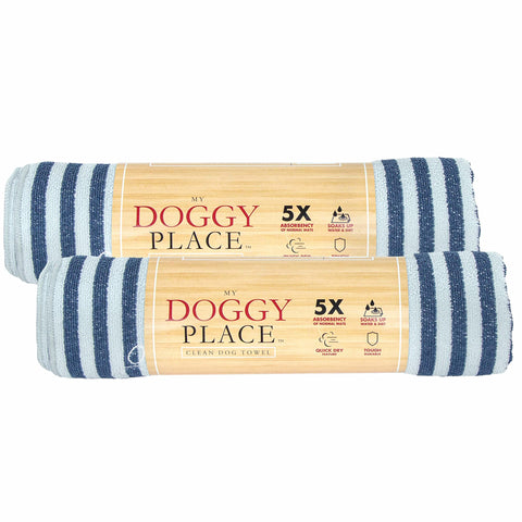 My Doggy Place - Super Absorbent Microfiber Towel - Dog Bathing Supplies - Microfiber Drying Towel - Washer Safe - Charcoal Striped with Paw Print - 45 x 28 in - 2 Pack Striped Charcoal