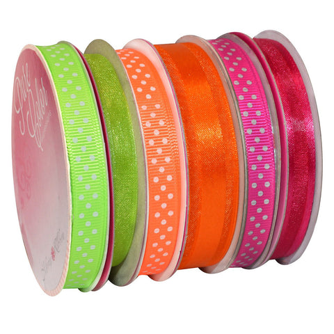Morex Ribbon 6-Pack Polyester/Nylon Sweet Petite Ribbon, Neon Dots, 39-Yd Neons