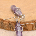 Natural Amethyst Quartz Wire Wrapped Point Crystal Earrings for Women Reiki Energy Healing Natural Amethyst