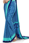 Uniform Sarees Corp Women's Small Print Italian Silk Crepe Institution Uniform Saree With Blouse Piece