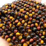 ABCGEMS African Tri-Color Tigers Eye Beads (Gorgeous Matrix- Mohs Hardness 7) Healing Chakra Energy Crystal Stone Ideal for Bracelet Necklace Ring DIY Jewelry Making Craft Men Women Smooth Round 8mm Tri Color Tigers Eye (From Africa)