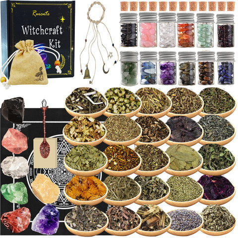 Ruicnte Dried Herbs for Witchcrafts, 70 Pc Beginner Herb Witchcrafts Kits for Altars Supplies,Wiccan Supplies and Tools,Witchcrafts Supplies Spells,Spiritual Witch Bell Beginners Kit Witchcrafts Supplies-01