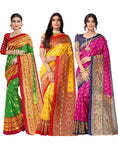 SIRIL Women'S Poly Silk Saree Combo Pack Of 3 With Unstitched Blouse Piece