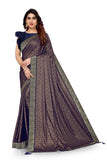 MIRCHI FASHION Women's Stylish Lycra Foil Printed Design with Zari Woven Lace Work Saree with Blouse Piece