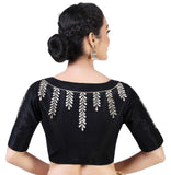 Studio Shringaar Women's Silky Polyester Lined With Pure Cotton Embroidered Elbow Sleeves Saree Blouse