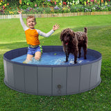 Niubya Foldable Dog Pool, Collapsible Hard Plastic Dog Swimming Pool, Portable Bath Tub for Pets Dogs and Cats, Pet Wading Pool for Indoor and Outdoor, 47 x 12 Inches L - 47'' x 12'' Gray
