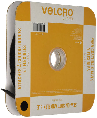 VELCRO Brand Sew On Soft and Flexible Tape for Alterations and Hemming | No Ironing or Gluing | Comfort Designed, Drapes with Fabric | Cut-to-Length Roll, 30ft x 5/8in, Black