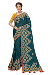 Nivah Fashion Women's Satin Embroidery Saree with Heavy Work Blouse Piece