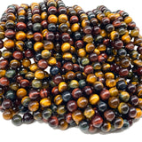 ABCGEMS African Tri-Color Tigers Eye Beads (Gorgeous Matrix- Mohs Hardness 7) Healing Chakra Energy Crystal Stone Ideal for Bracelet Necklace Ring DIY Jewelry Making Craft Men Women Smooth Round 8mm Tri Color Tigers Eye (From Africa)
