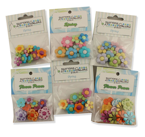 Buttons Galore Flower Power Button Theme Packs-Set of 6