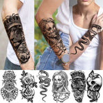 Shegazzi 62 Sheets Wolf Lion Skeleton Temporary Tattoos For Men Women Arm, 3D Realistic Tattoo Stickers For Adults Kids Neck, Black Scary Skull Halloween Vampire Fake Tatoos Snake Flower Compass
