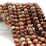 ABCGEMS Morgan-Hill California White-Lace Poppy Jasper Beads (Gorgeous Quartz Inclusion) Healing Energy Crystal Stone Ideal for Bracelet Necklace DIY Jewelry Making Craft Women Smooth Round Tiny 6mm Morgan-Hill White-Lace Poppy Jasper (From USA)