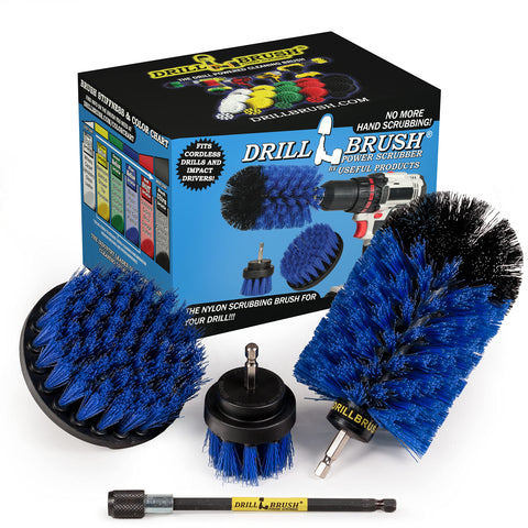Drill Brush Power Scrubber by Useful Products – Drillbrush Medium Blue Drill Brushes with Extender - Drill Brush Extension Attachment Kit - Aquarium Cleaning Products - Fish Tank Cleaner Brushes Medium-blue