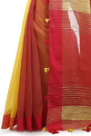 BENGAL HANDLOOM Women's Art Silk Cotton Stripe Saree With Blouse Piece
