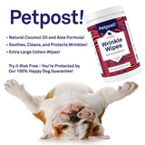 Petpost | Bulldog Wrinkle Wipes for Dogs - 5" x 7" Extra Large Pads Clean Pug Wrinkles and Folds - Ultra Soft Cotton Pads in Coconut Oil Solution (Extra Large, 60 ct.) Extra Large, 60 ct.