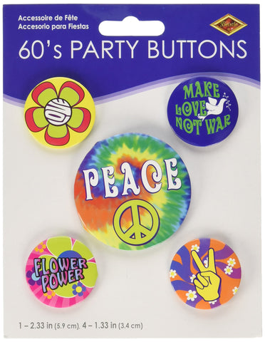 60's Party Buttons (asstd designs) (5/Pkg)