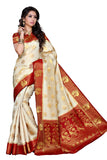 MIMOSA Women's Kanchipuram Silk Saree With Blouse Piece (200-HWT-MRN_Off White)