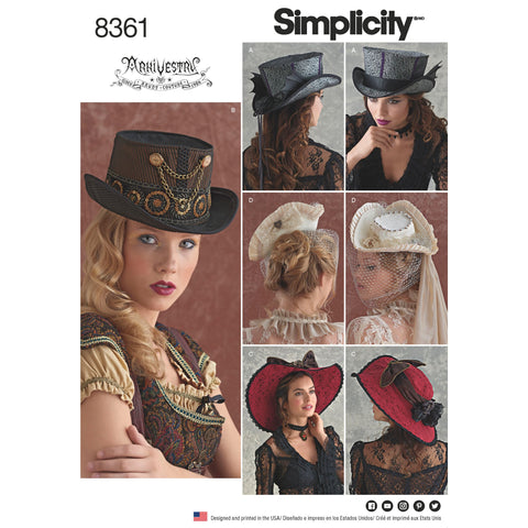 Simplicity 8361 Women's Steampunk Hat Sewing Pattern, Sizes S-L
