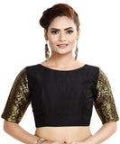 Madhu Fashion Womens Raw Silk Elbow Length Sleeve Readymade Saree Blouse