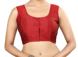 Madhu Fashion Womens Poly Raw Silk Embroidered Sleeveless Readymade Saree Blouse